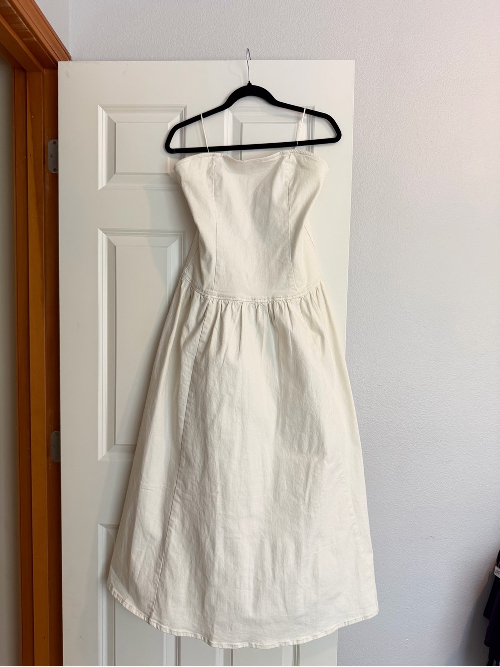 OAK + FORT Cream Strapless Midi Dress